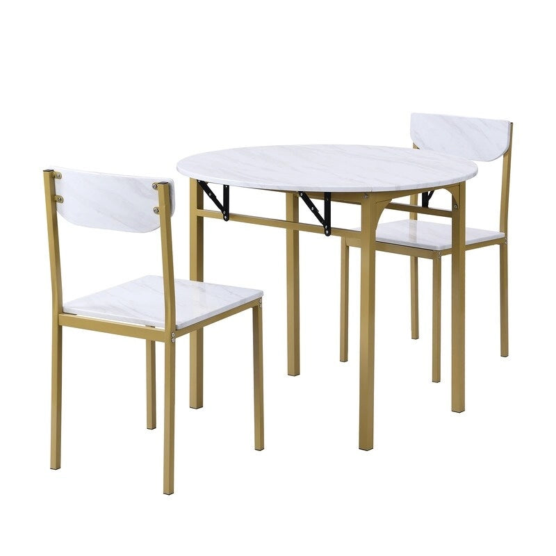 3 Piece Drop Leaf Dining Table Set, Modern Counter Height Round Dining Set with 2 Chairs, Wood Small Kitchen Table Set