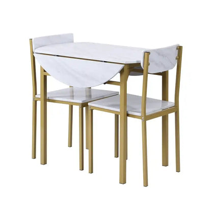 3 Piece Drop Leaf Dining Table Set, Modern Counter Height Round Dining Set with 2 Chairs, Wood Small Kitchen Table Set