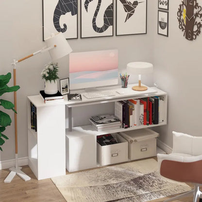 Modern L-Shaped Home Office Workstation with 3-Tier Storage Shelves