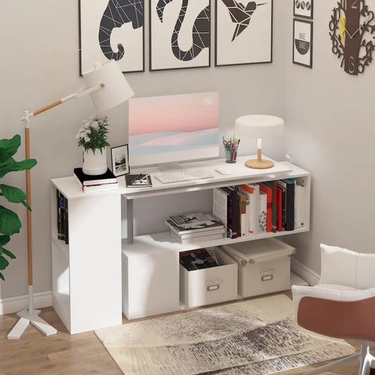 Modern L-Shaped Home Office Workstation with 3-Tier Storage Shelves