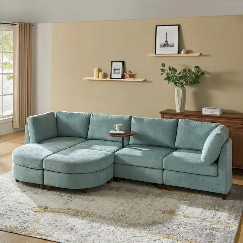 Mattia Modern Under-seat Storage Sectional Sofa with Round Table and Solid Wood Legs by HULALA HOME