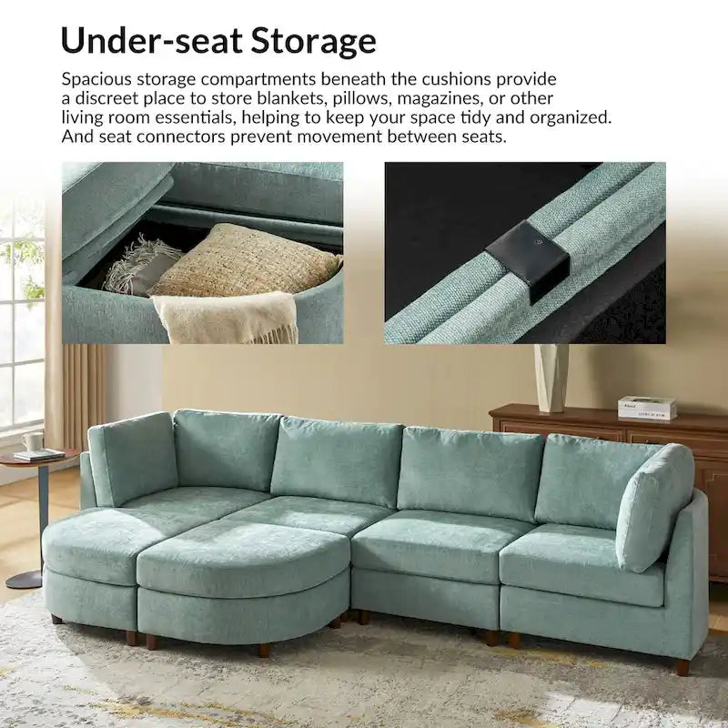 Mattia Modern Under-seat Storage Sectional Sofa with Round Table and Solid Wood Legs by HULALA HOME