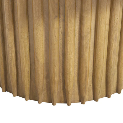 Sejo Coffee Table, 34 Inch Round Top with Fluted Base in Natural Brown Mango Wood