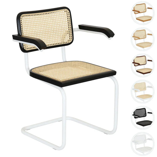 Breuer Chair Company Marcel Breuer Cesca Cane Cantilever Armchair Arm Chair w/ White Steel Frame (Various Wood & Cane Colors)