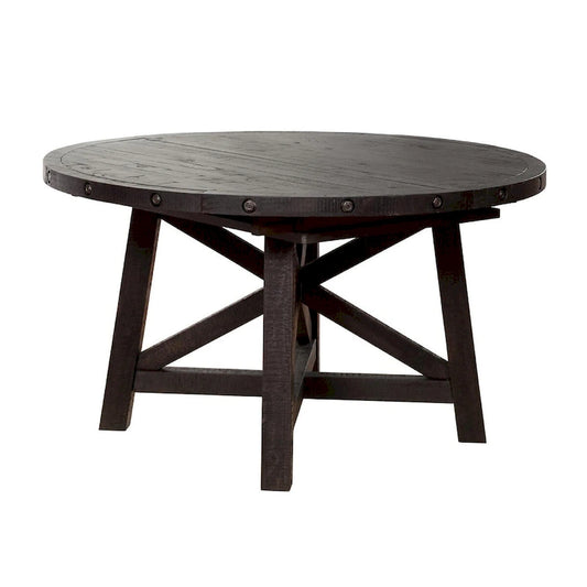 Liu 54 - 72 Inch Round Dining Table, Acacia Wood, Extendable, Dark Brown