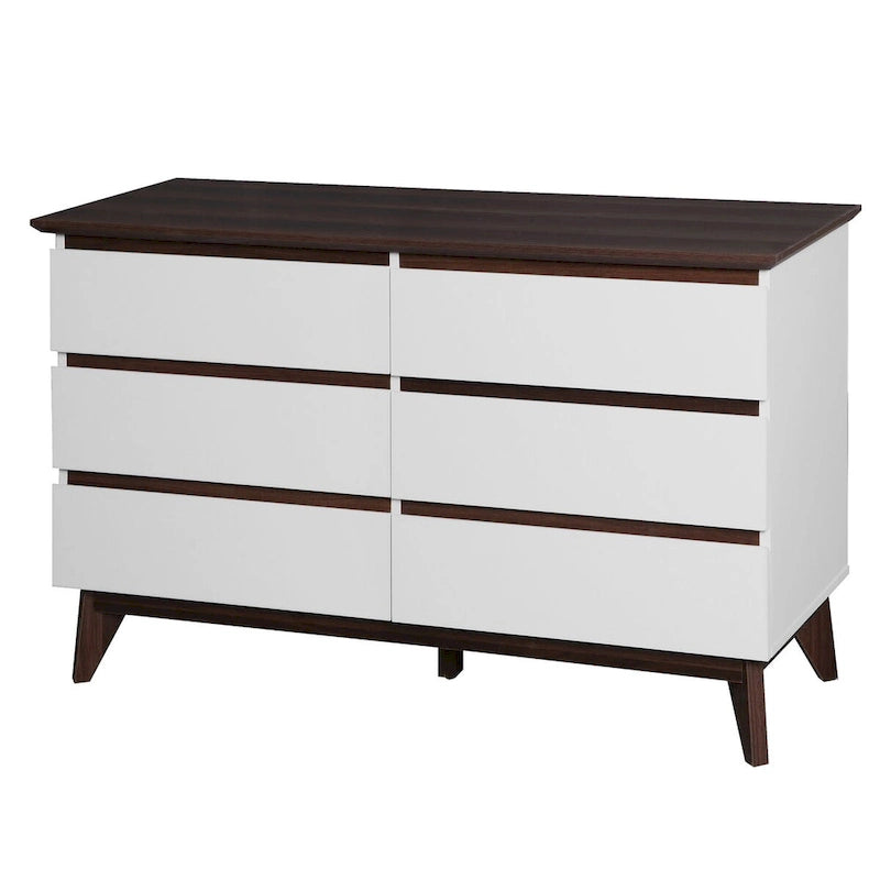 6-Drawer Double Dresser with Wide Drawers,White Dresser for Bedroom, Wood Storage Chest of Drawers for Living Room Hallway