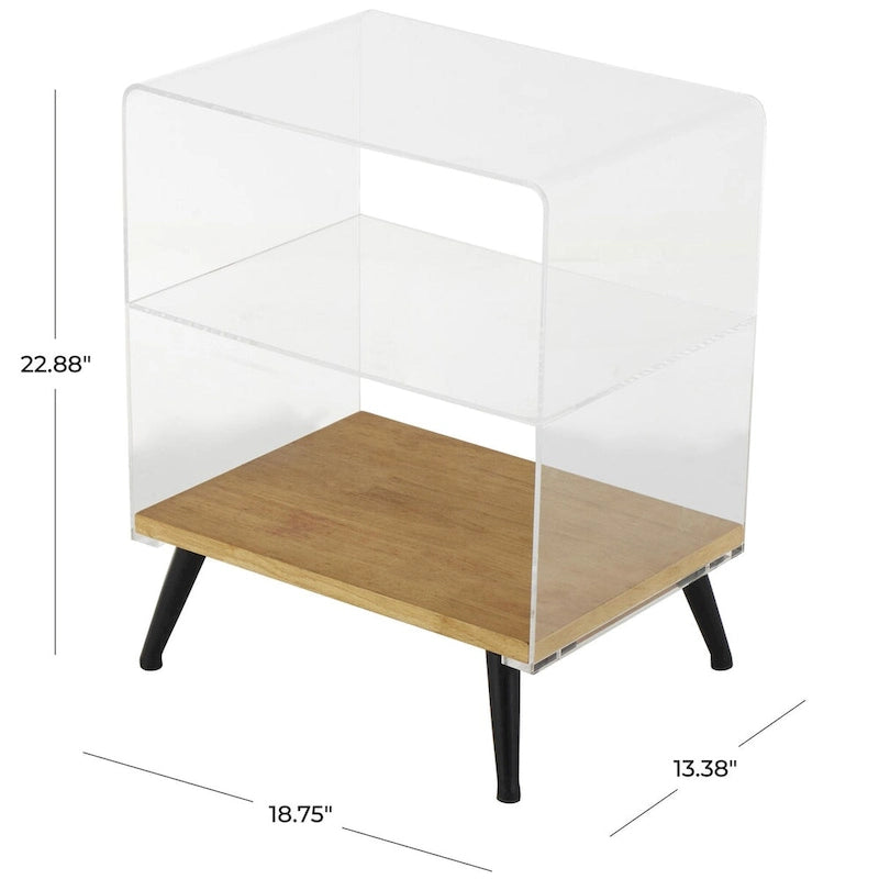 Acrylic Plastic 1 Shelf Side End Accent Table with Wood Base and Black Legs - Clear - Roche River Decor