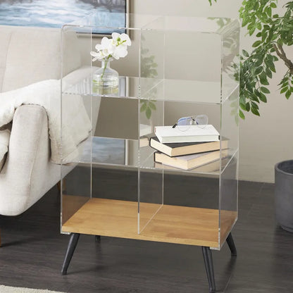 Acrylic Plastic 1 Shelf Side End Accent Table with Wood Base and Black Legs - Clear - Roche River Decor