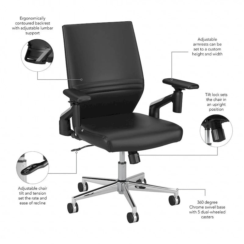 Cabot Mid Back Leather Office Chair by Bush Furniture